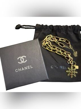 Chanel Snowflake Pendant on Gold Link Chain w/ Branded Dusty and Box